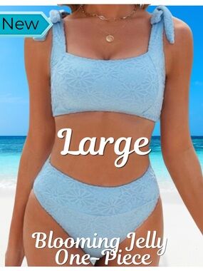 Blooming Jelly Blue Textured High Waist Bikini Set Large